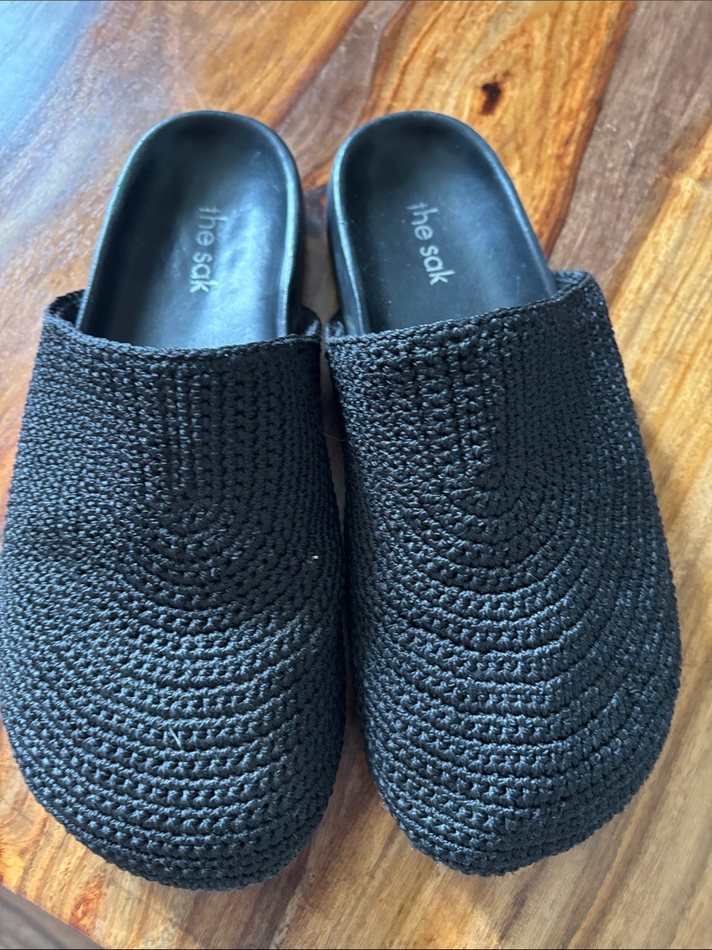 The Sak Black Crochet Slip-On Clogs